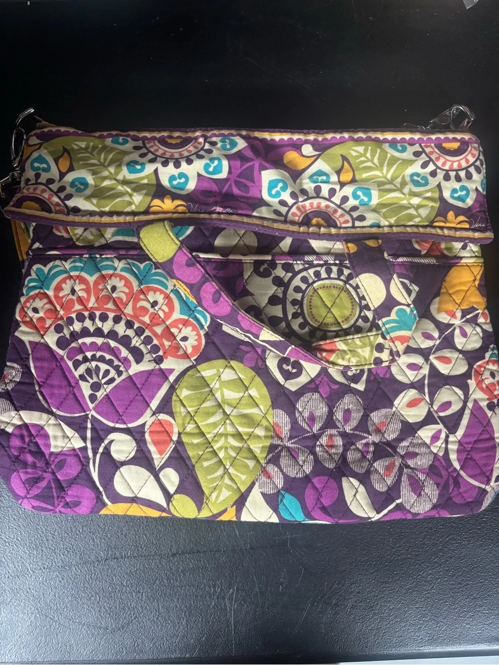 Vera Bradley Purple Floral Quilted Laptop Bag with Multicolor Accents